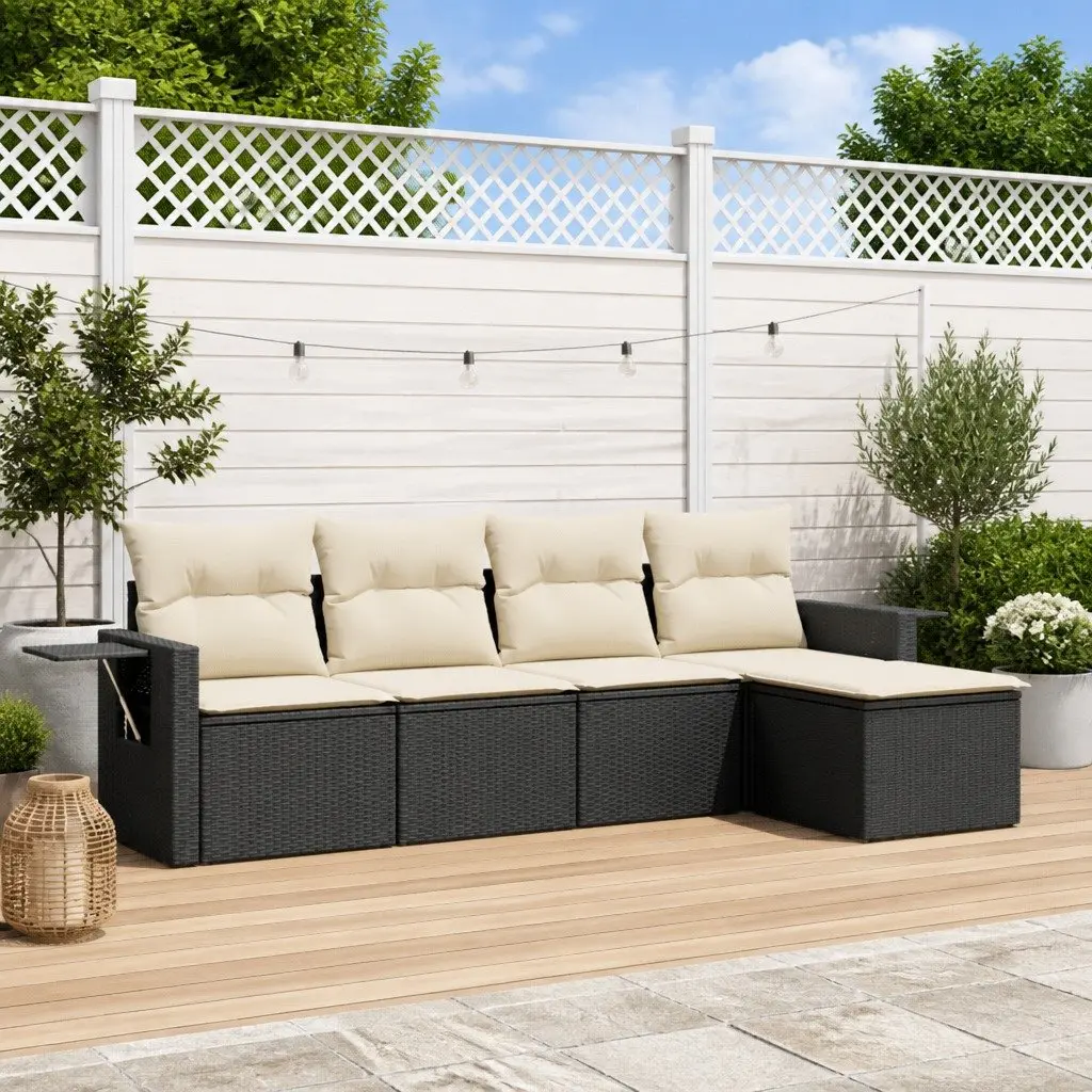 5 Piece Garden Sofa Set Outdoor Patio Furniture Black Poly Rattan with Cushions