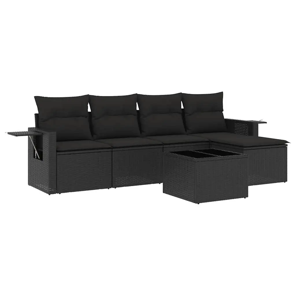 Garden Sofa Set 6 Piece Outdoor Furniture Black Poly Rattan Patio Sectional