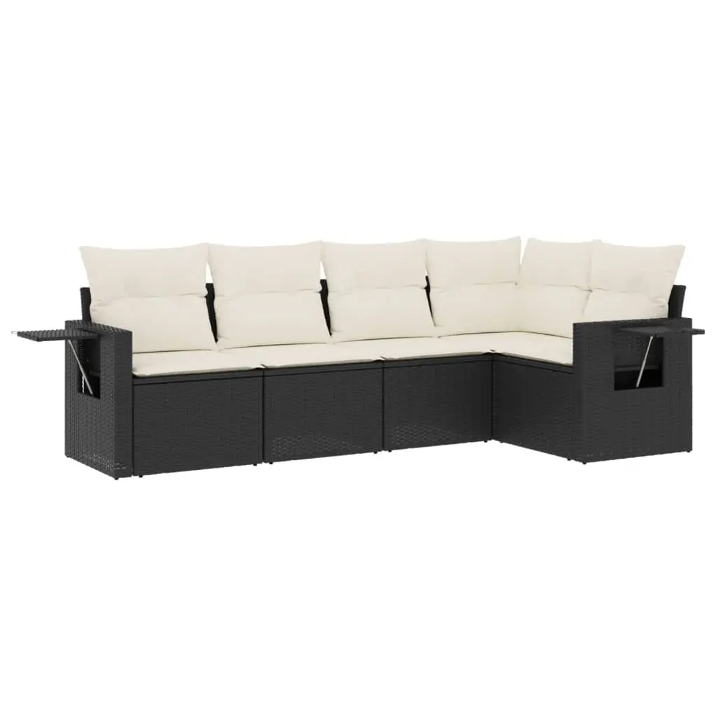 Garden Sofa Set 5 Piece Outdoor Furniture Black Poly Rattan Modular Patio Lounge