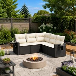 Garden Sofa Set 5 Piece Outdoor Furniture Black Poly Rattan Patio Lounge with