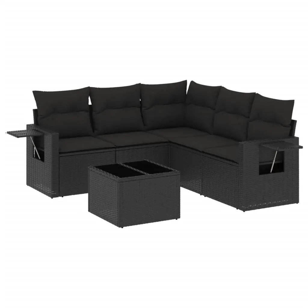 Outdoor Furniture Modular Garden Sofa Set 6 Piece Black PE Rattan