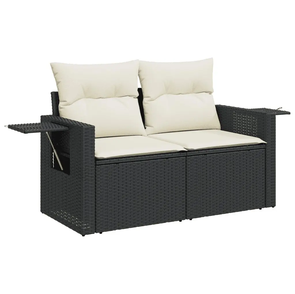 Garden Sofa Set 6 Piece Outdoor Furniture with Cushions Storage Black Poly