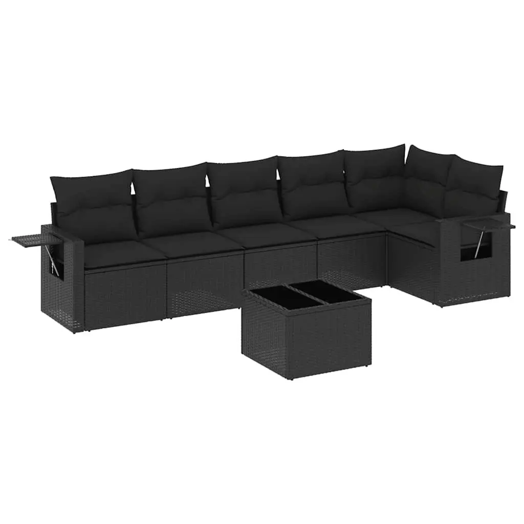 7 Piece Outdoor Furniture Set with Storage Black Poly Rattan Garden Sofa