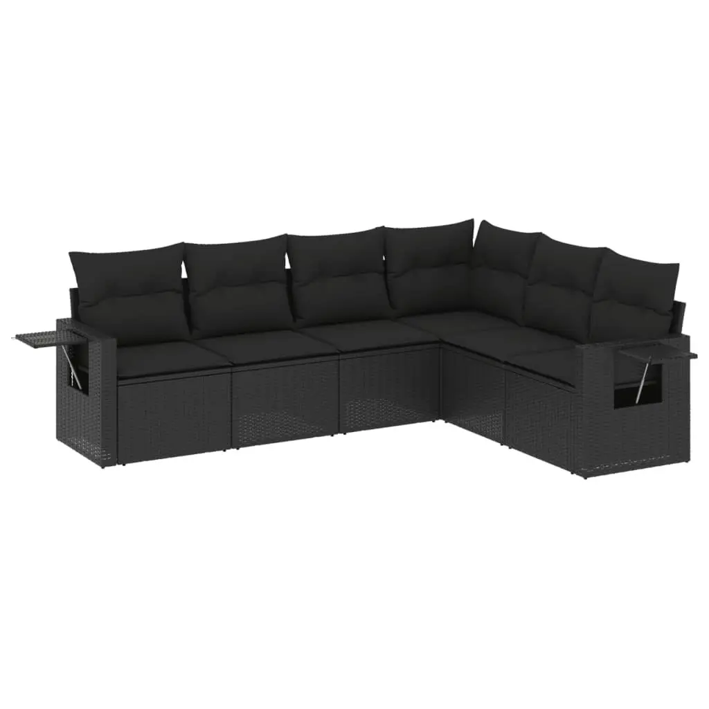 Garden Sofa Set Black Poly Rattan 6 Piece Outdoor Furniture with Cushions
