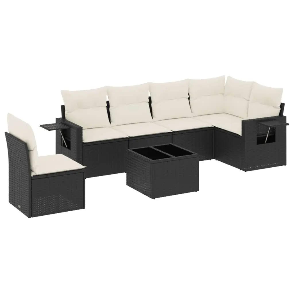 7 Piece Modular Garden Sofa Set Black Poly Rattan Outdoor Furniture