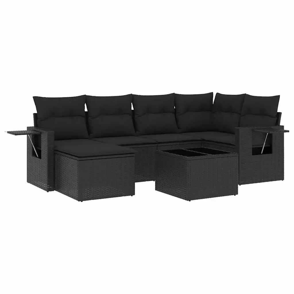 7 Piece Garden Sofa Set Outdoor Patio Furniture Black Poly Rattan with Cushions