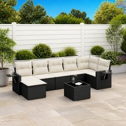 Garden Sofa Set 8 Piece Outdoor Furniture Patio Lounge Black Poly Rattan Modular