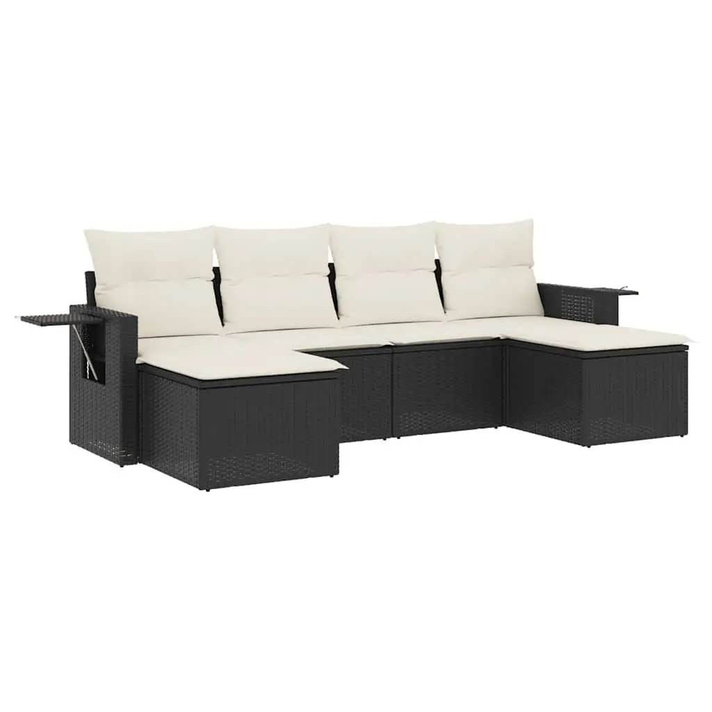 Outdoor Furniture Set 6 Piece Modular Black PE Rattan Patio Sofa with Cushions