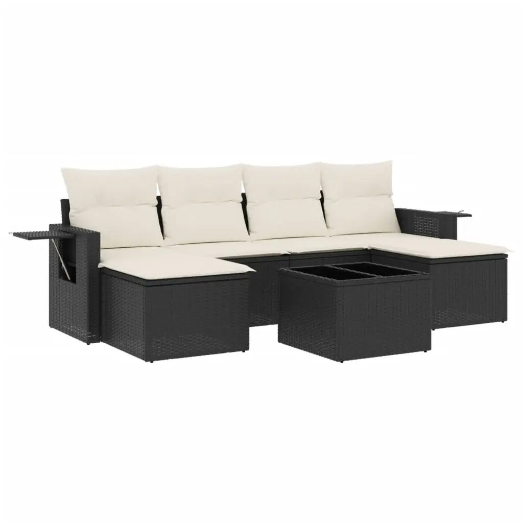 7 Piece Outdoor Garden Sofa Set Black PE Rattan Modular Patio Furniture Cushions