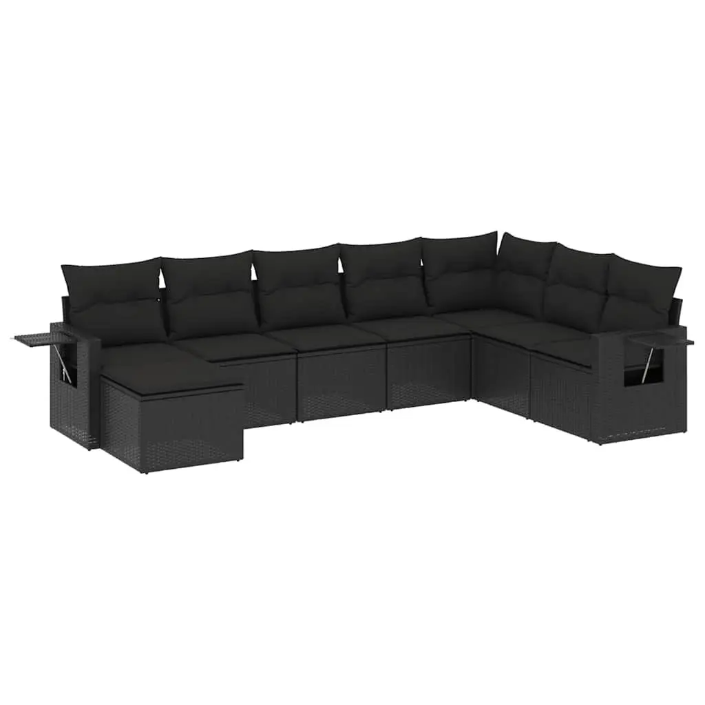 Outdoor Garden Sofa Set 8 Piece Black PE Rattan Modular Furniture with Cushions