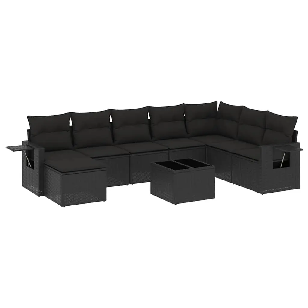 Garden Sofa Set 9 Piece Outdoor Furniture Black Poly Rattan Modular Patio