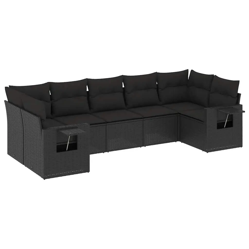 Outdoor Garden Sofa Set 7 Piece Black Poly Rattan Patio Furniture with Cushions