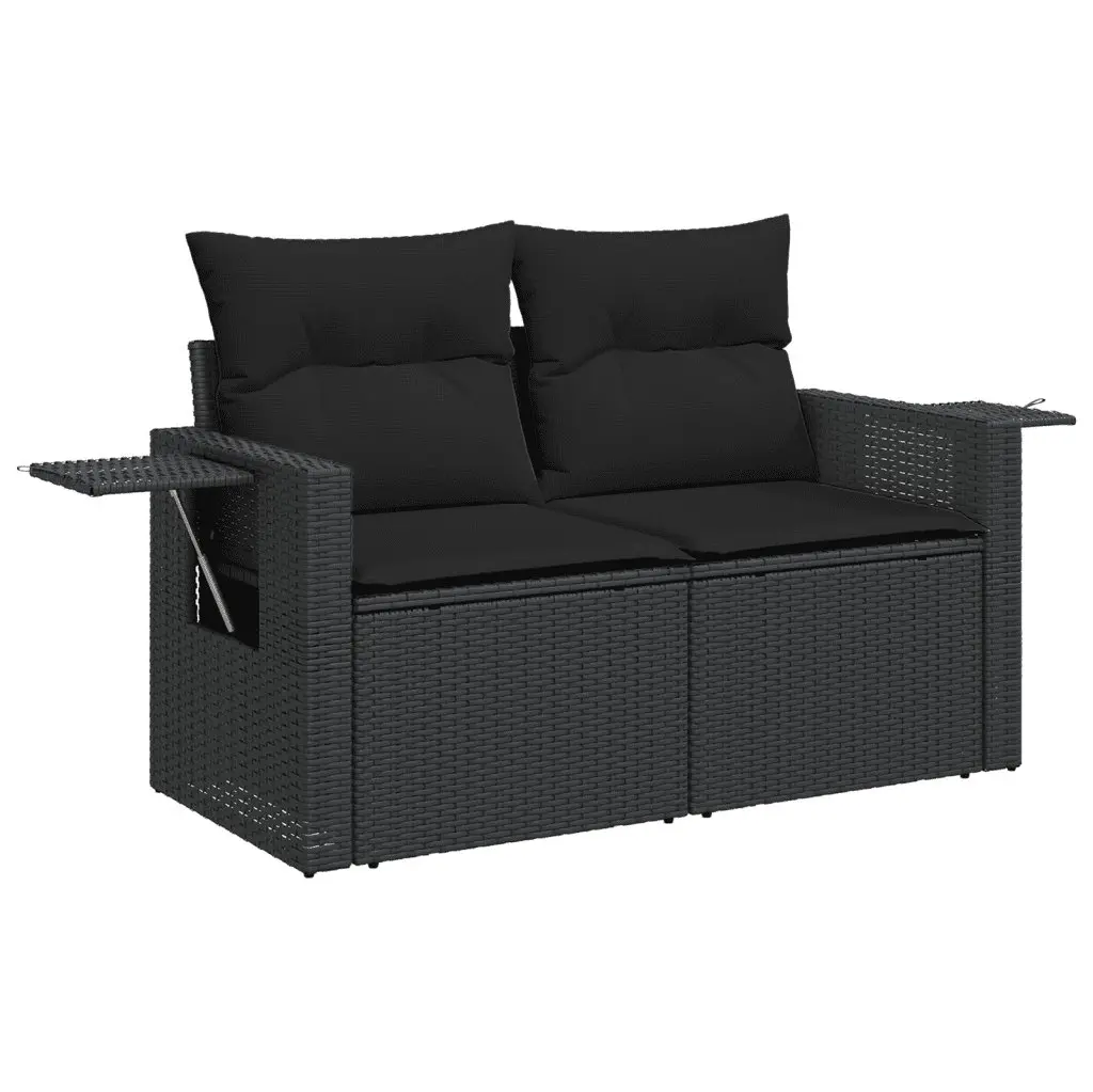 Outdoor Garden Sofa Set 7 Piece Black Poly Rattan Patio Furniture with Cushions