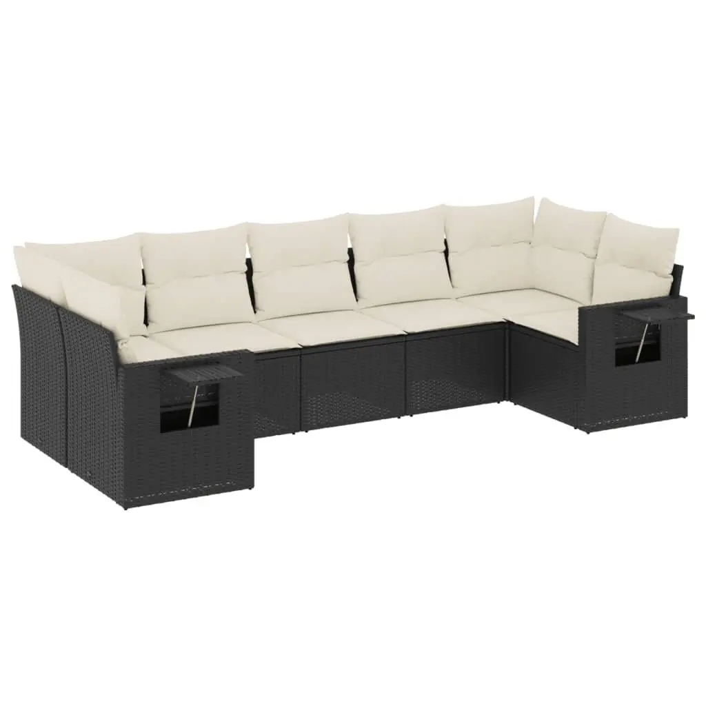 7 Piece Garden Sofa Set Outdoor Furniture Black Poly Rattan Patio Lounge Suite