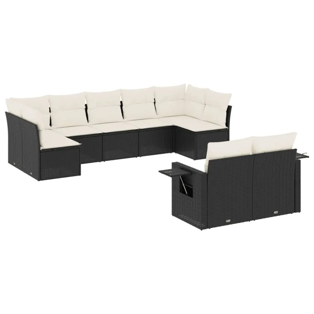Modular Black Poly Rattan Garden Sofa Set 9 Piece Outdoor Lounge Furniture
