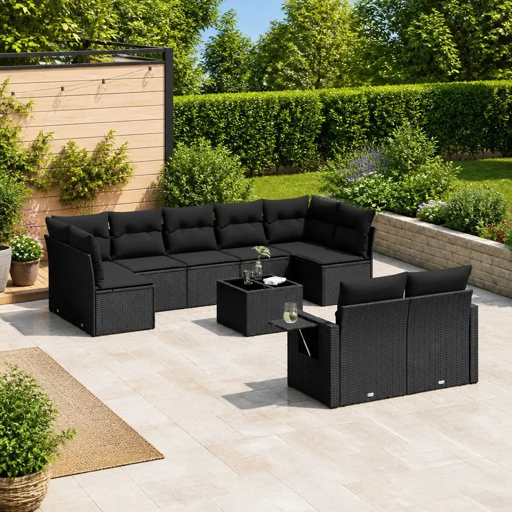 Garden Sofa Set 10 Piece Outdoor Furniture Black Poly Rattan Modular Patio