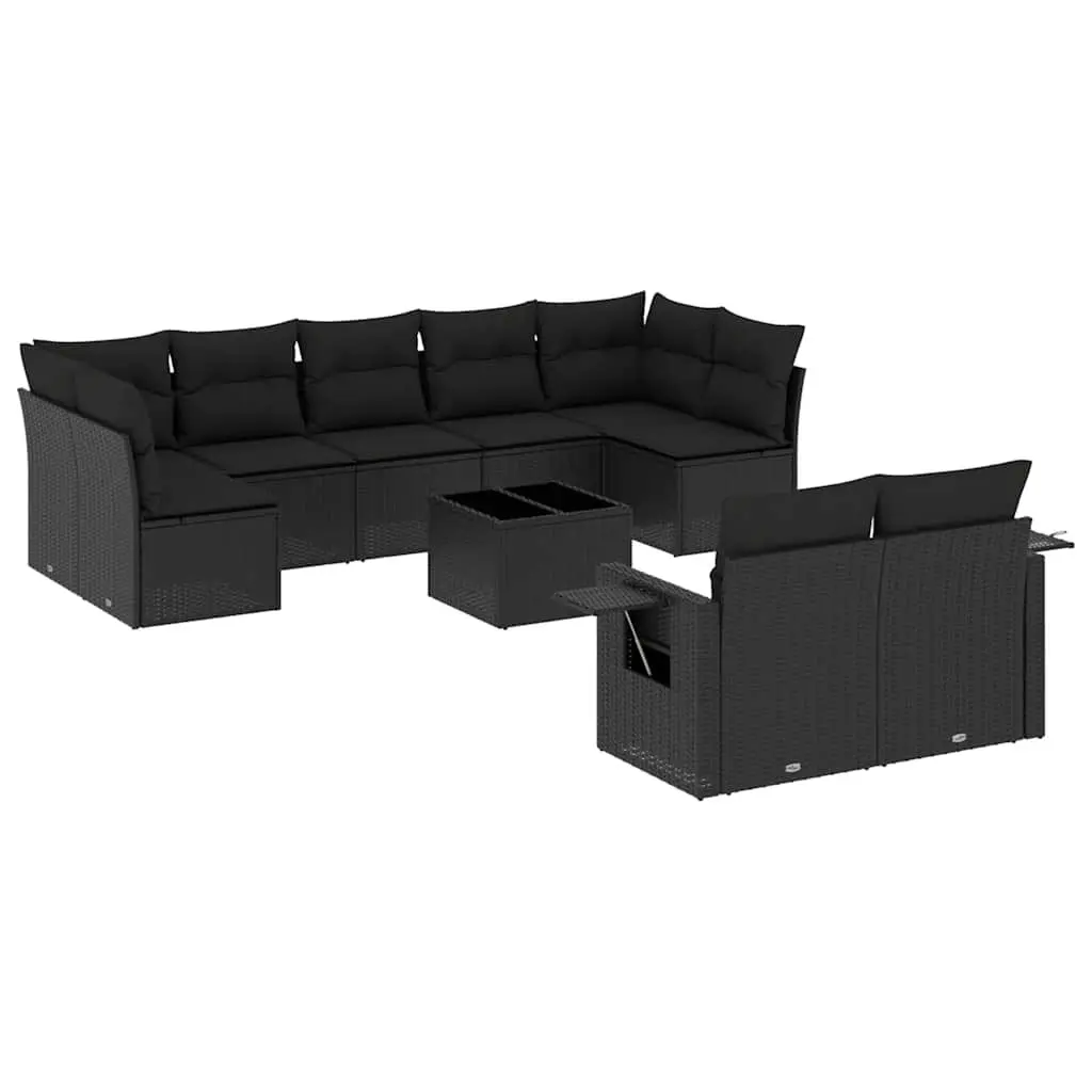 Garden Sofa Set 10 Piece Outdoor Furniture Black Poly Rattan Modular Patio