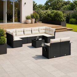 Garden Sofa Set 10 Piece Outdoor Furniture Patio Lounge Black Poly Rattan