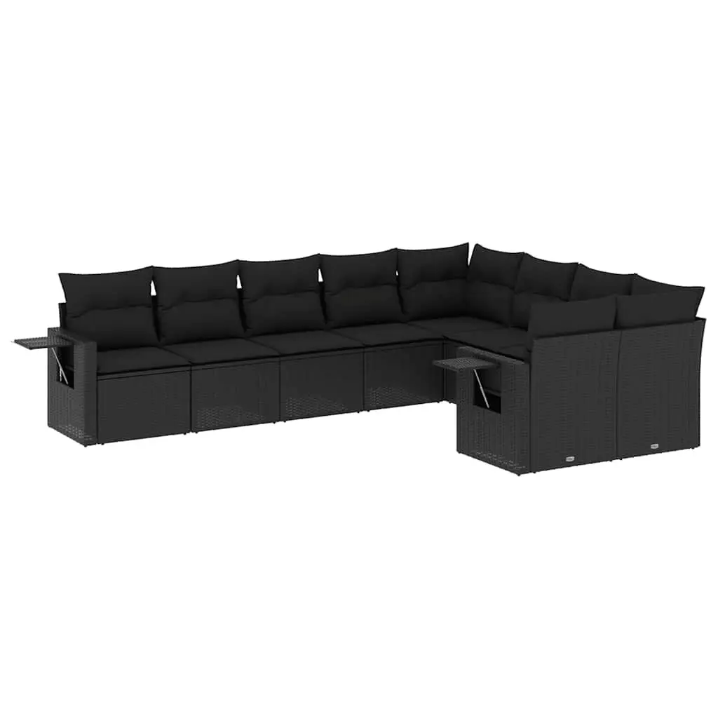 Garden Sofa Set 9 Piece Outdoor Furniture Patio Seating Black Poly Rattan