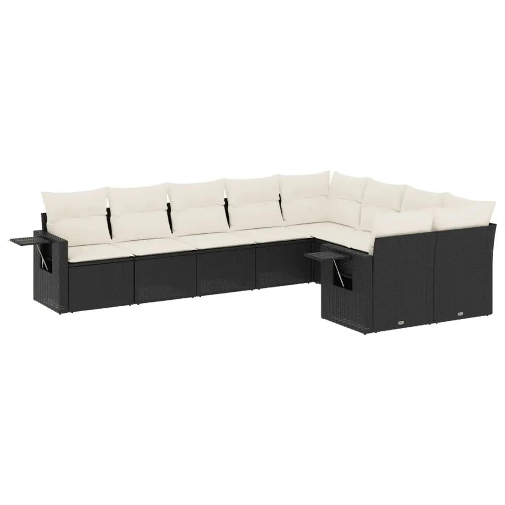 Garden Sofa Set 9 Piece Outdoor Patio Furniture Modular Black Poly Rattan with