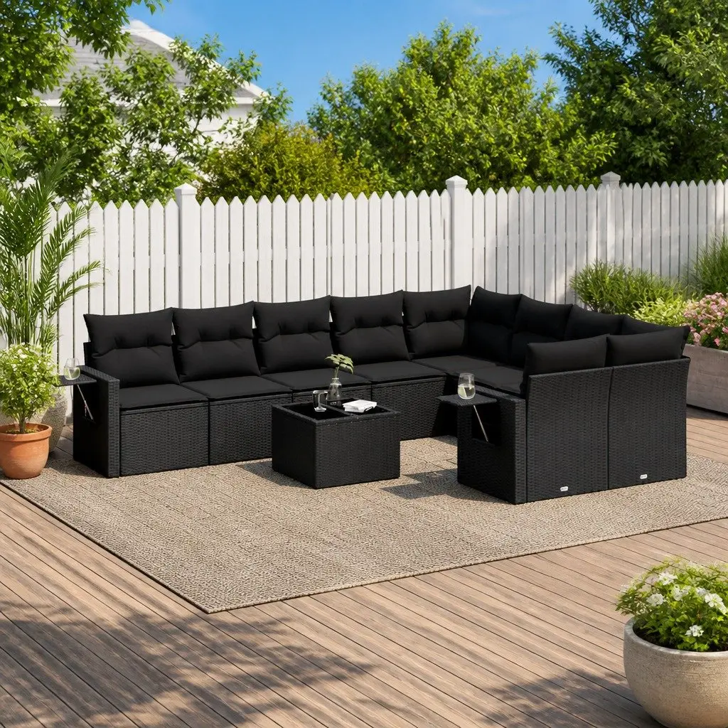 Modular Garden Sofa Set 10 Piece Outdoor Black Poly Rattan Furniture