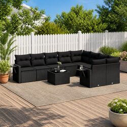 Garden Sofa Set 10 Piece Outdoor Furniture Patio Black Poly Rattan Modular