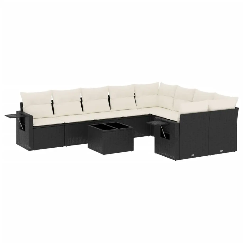 Garden Sofa Set 10 Piece Outdoor Furniture Black Poly Rattan Modular Patio