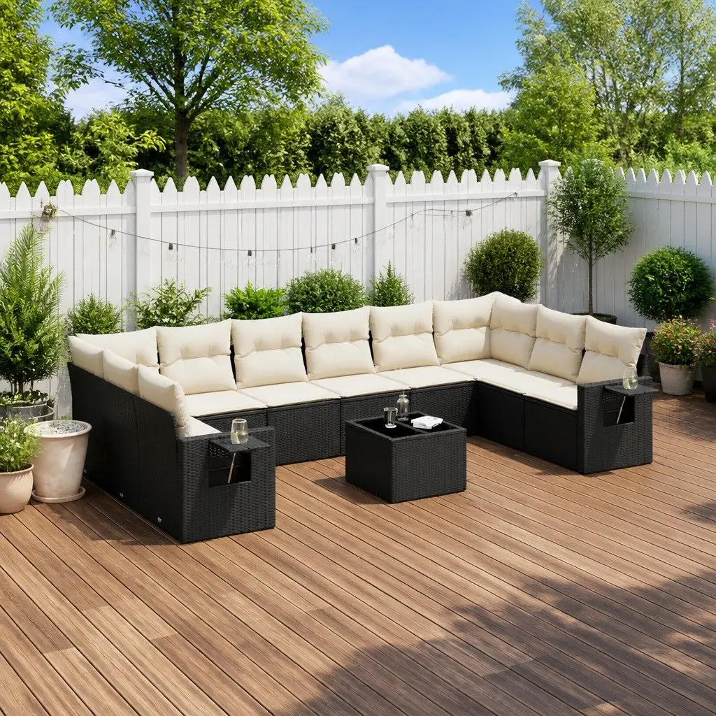 Garden Sofa Set Modular Black PE Rattan 11 Piece Outdoor Patio Furniture