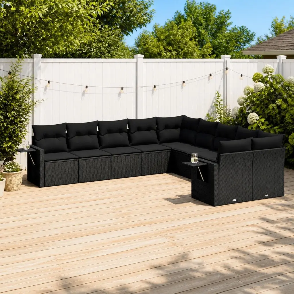 Outdoor Furniture Set 10 Piece Modular Black Poly Rattan Garden Sofa with Removable Cushions