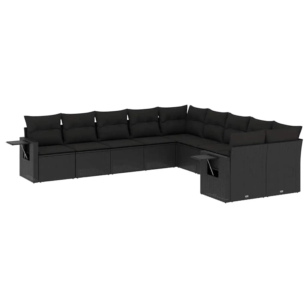 Outdoor Furniture Set 10 Piece Modular Black Poly Rattan Garden Sofa with Removable Cushions
