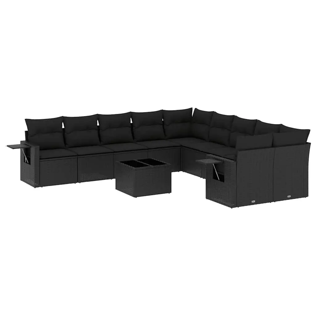 Garden Sofa Set 11 Piece Outdoor Patio Furniture Black Poly Rattan with Cushions