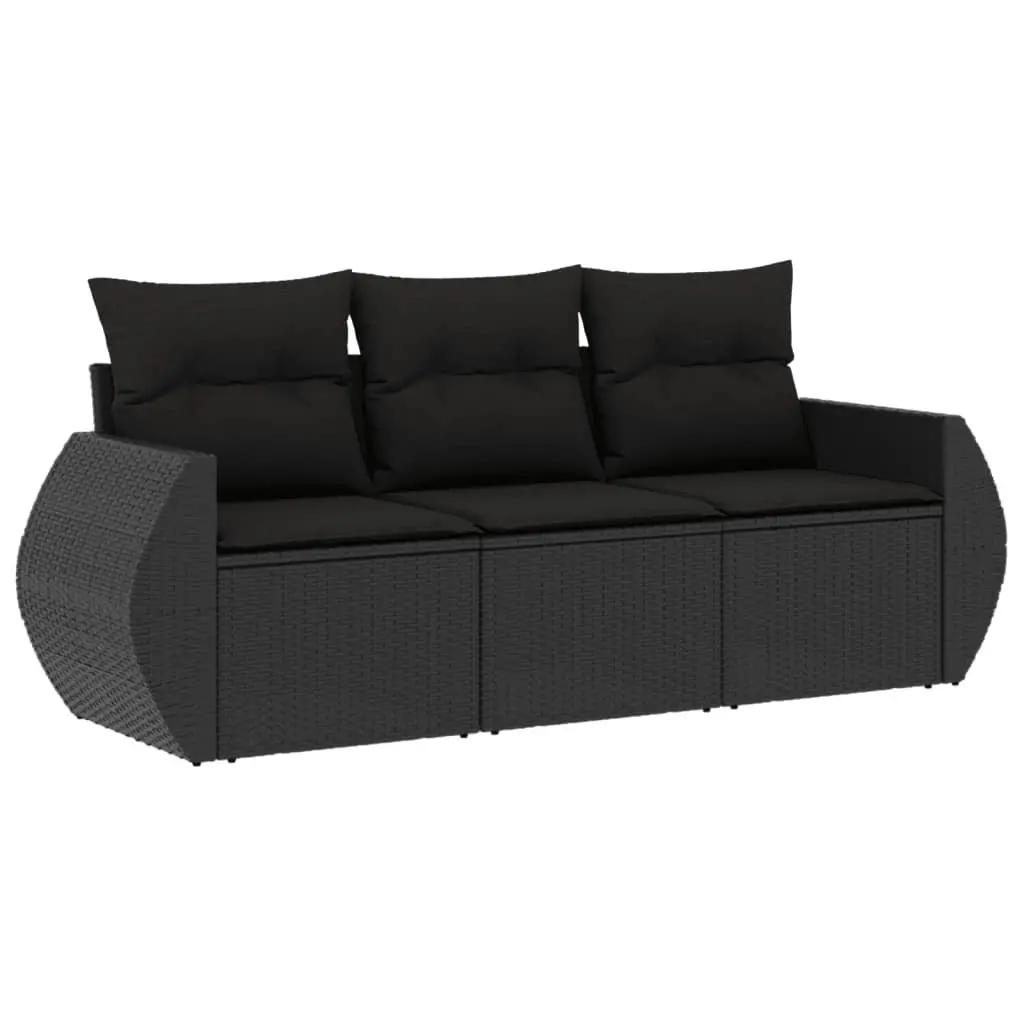 Garden Sofa Set 3 Piece Outdoor Furniture Black Poly Rattan with Storage