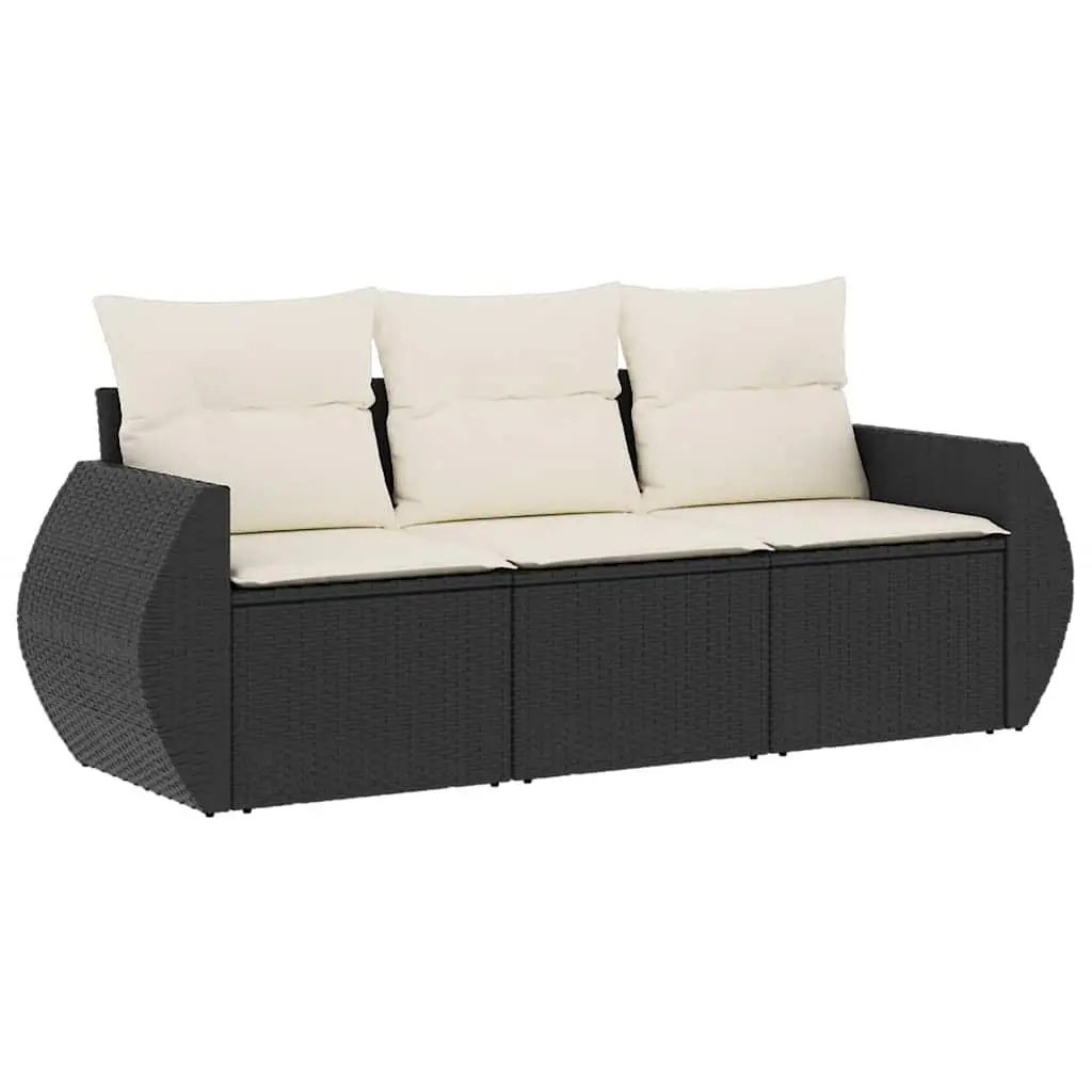 Garden Sofa Set 3 Piece Outdoor Furniture Black Poly Rattan Patio Seating with