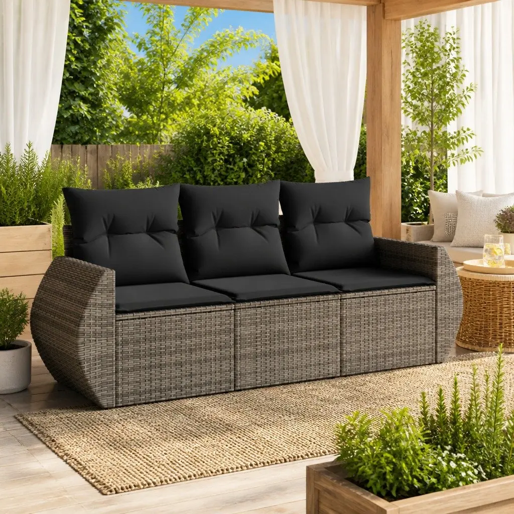 Modular Outdoor Sofa Set Grey PE Rattan 3 Piece with Cushions and Storage Bags