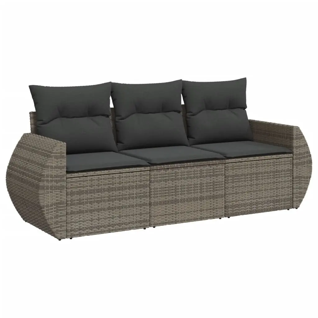 Modular Outdoor Sofa Set Grey PE Rattan 3 Piece with Cushions and Storage Bags