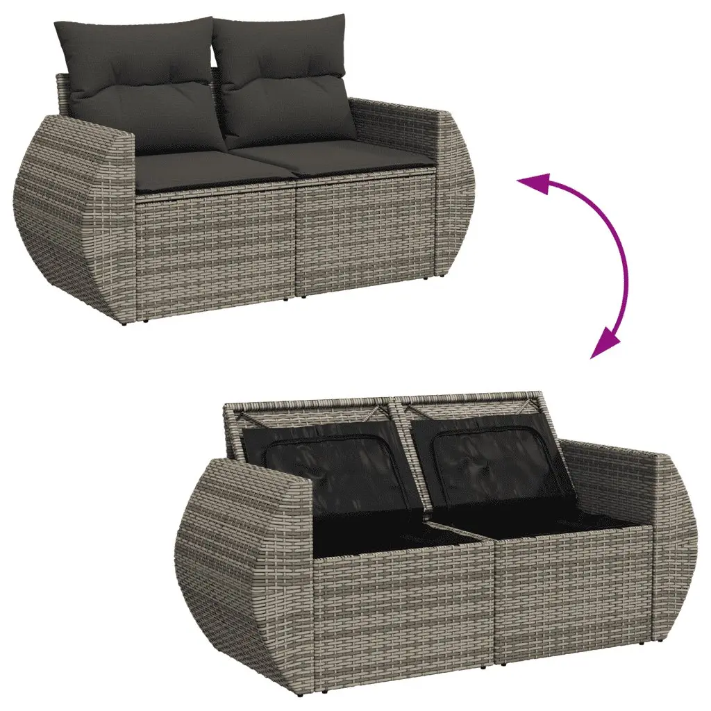 Modular Outdoor Sofa Set Grey PE Rattan 3 Piece with Cushions and Storage Bags