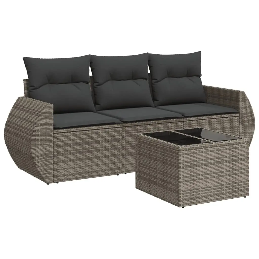 4 Piece Garden Sofa Set Grey PE Rattan Outdoor Furniture with Storage and Cushions