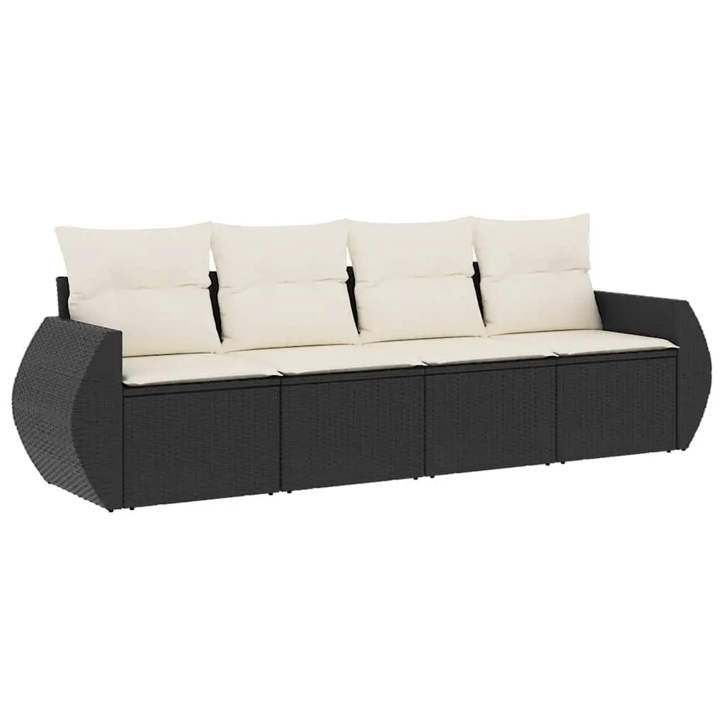 Garden Sofa Set 4 Piece Outdoor Furniture Black Poly Rattan Patio Sectional