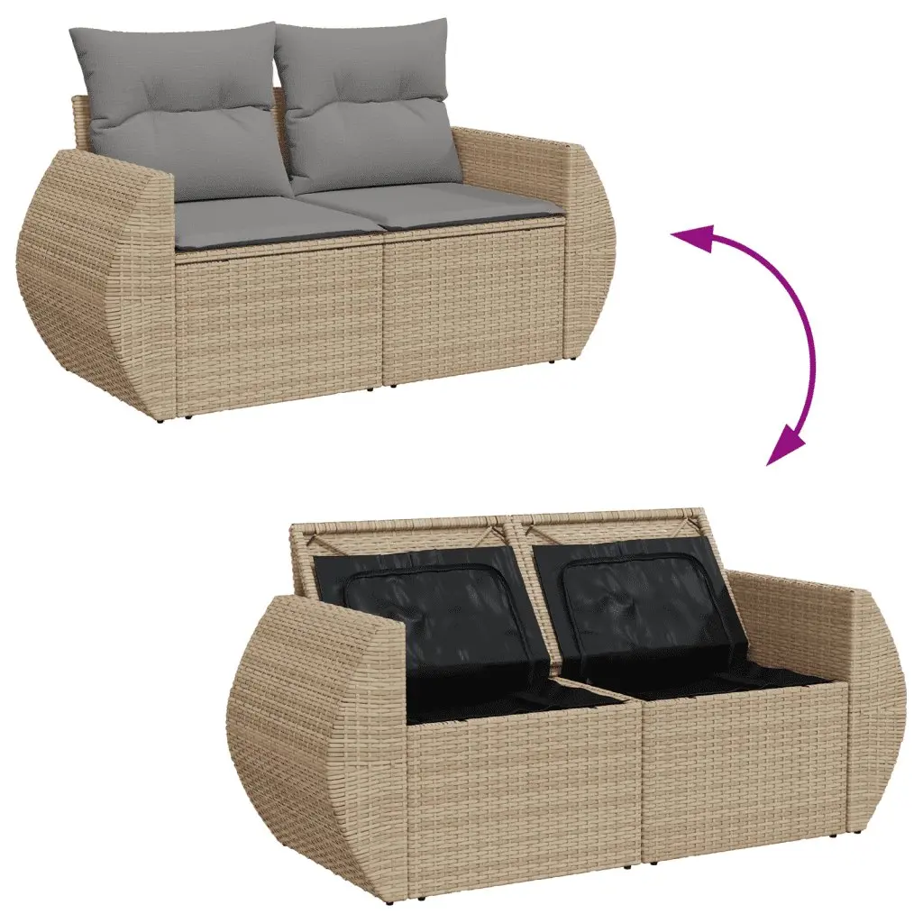 4 Piece Garden Sofa Set with Cushions Beige Poly Rattan Outdoor Furniture