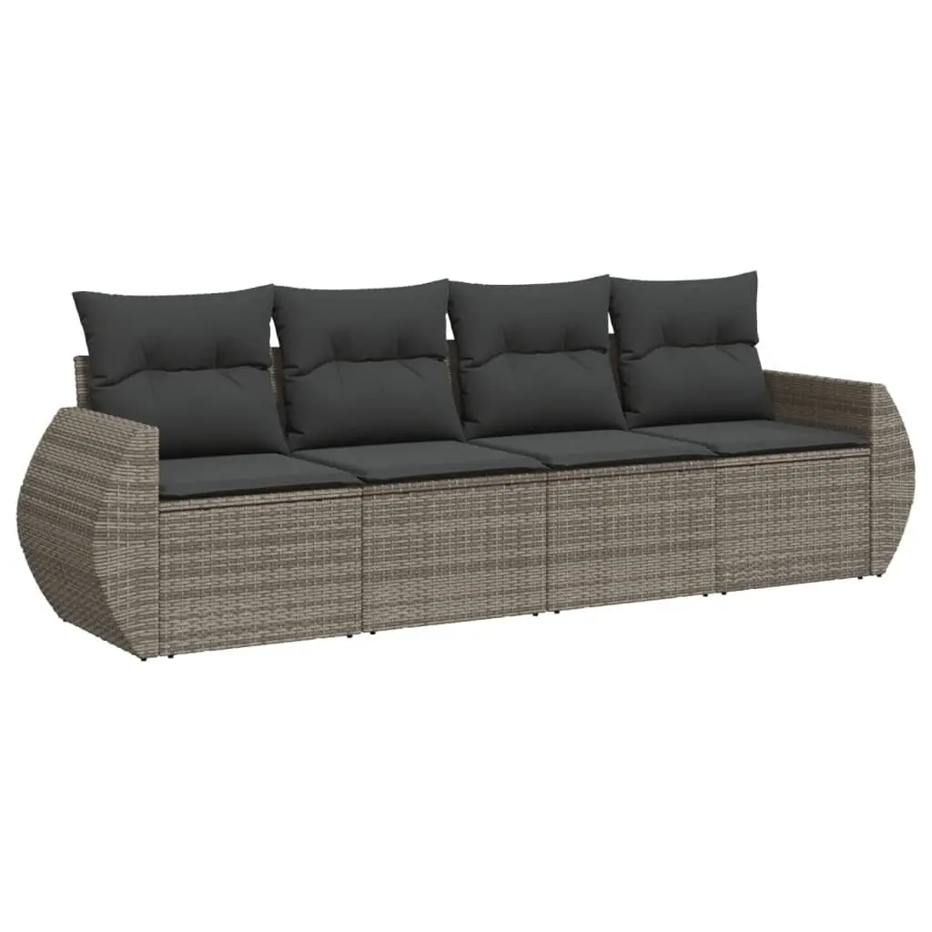 4 Piece Garden Sofa Set Grey Poly Rattan Outdoor Furniture