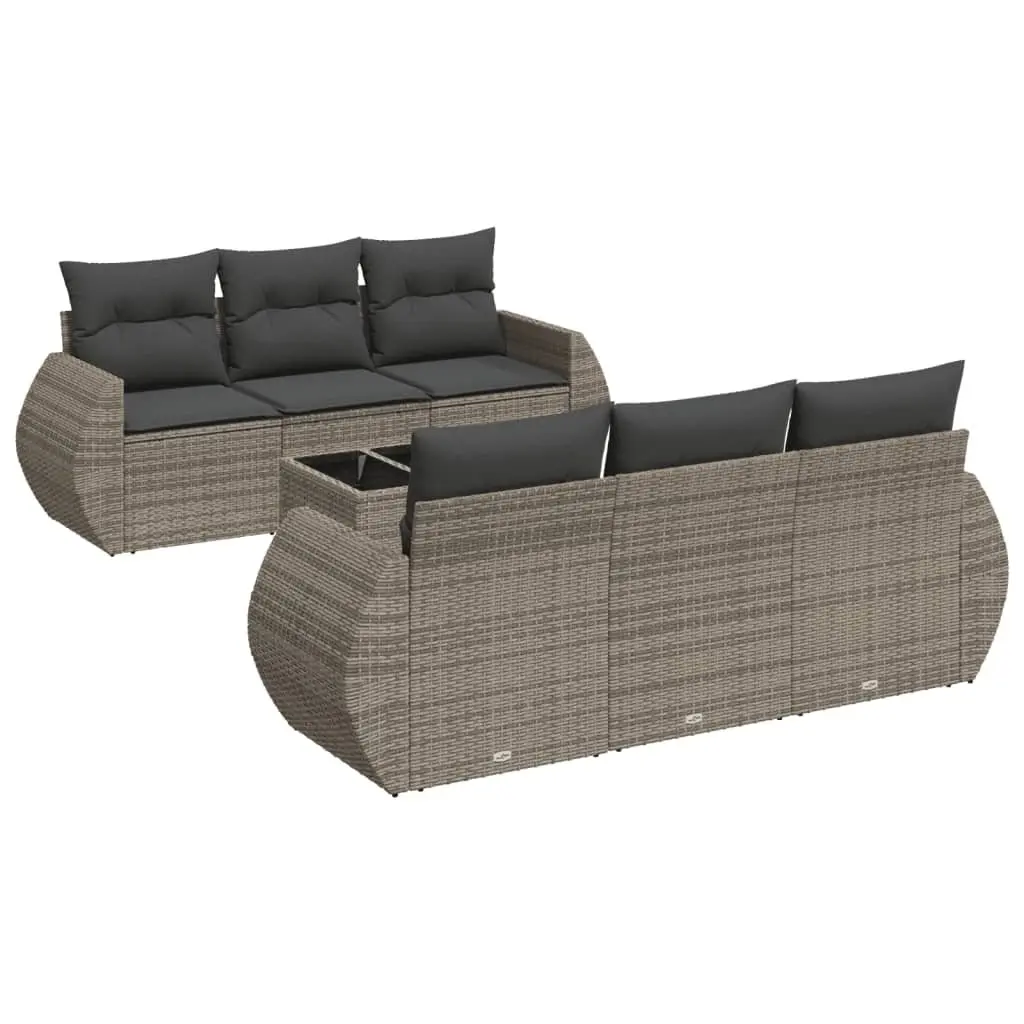 Garden Sofa Set 7 Piece Outdoor Furniture Patio Grey Poly Rattan with Cushions