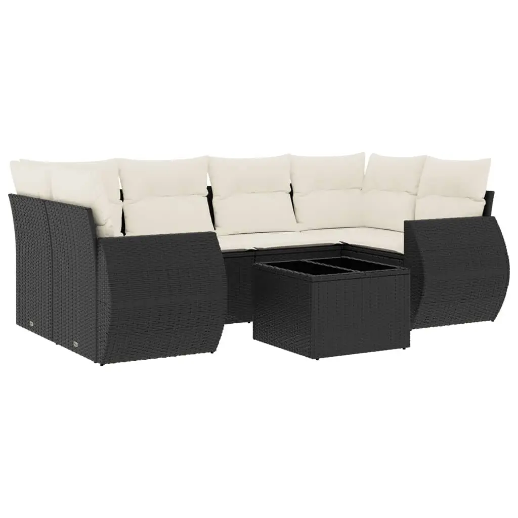 7 Piece Outdoor Garden Sofa Set with Storage Cushions Black Poly Rattan Patio