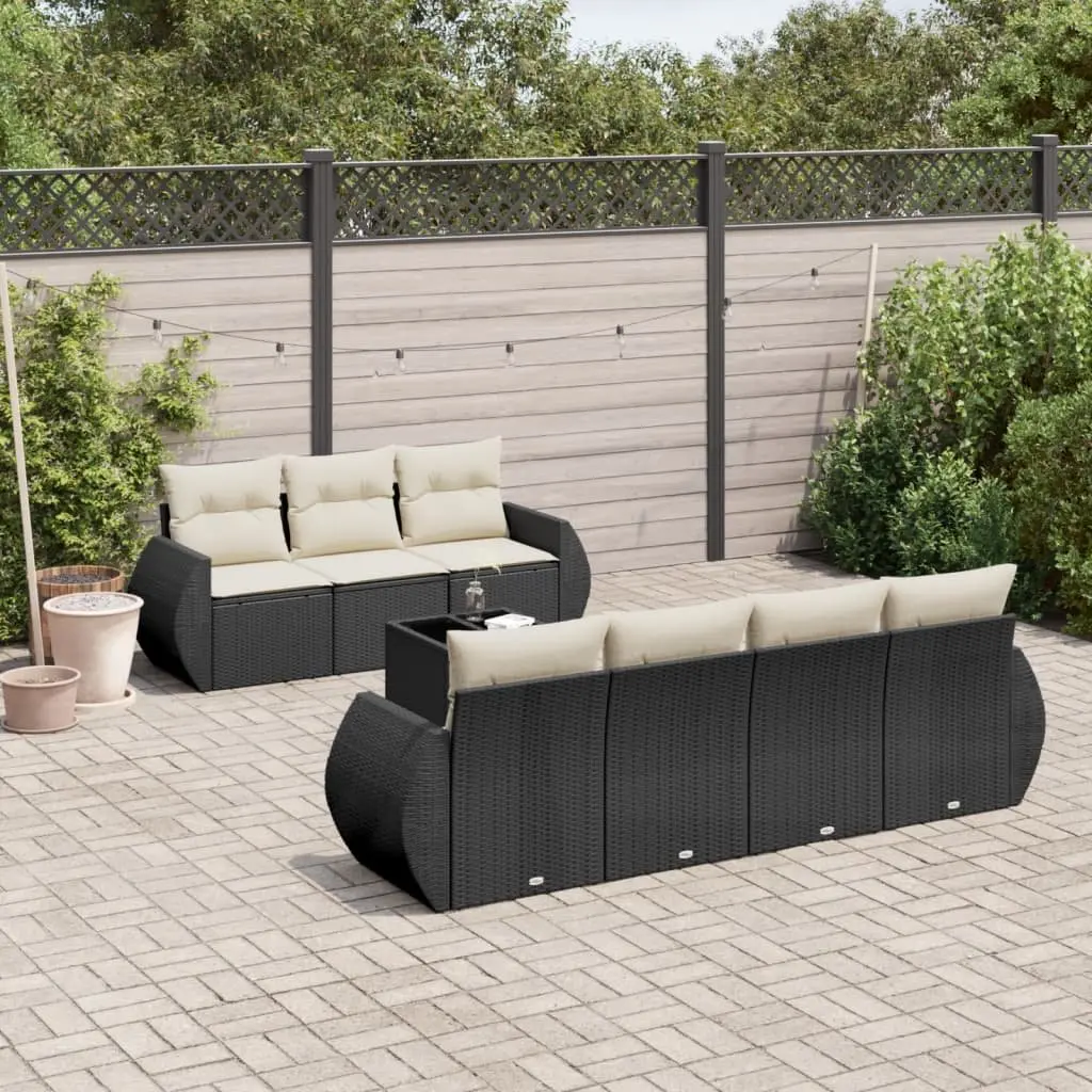 Garden Sofa Set 8 Piece Outdoor Furniture Black Poly Rattan Modular Patio Lounge