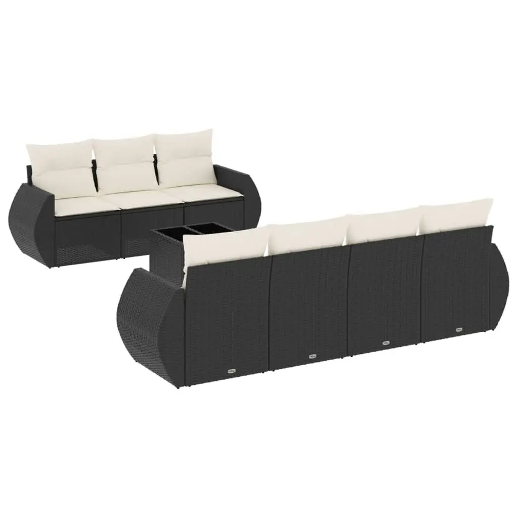Garden Sofa Set 8 Piece Outdoor Furniture Black Poly Rattan Modular Patio Lounge