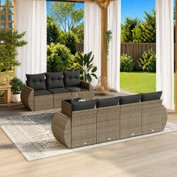 Garden Sofa Set 8 Piece Outdoor Furniture Grey Poly Rattan Modular Patio Seating