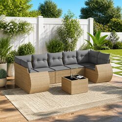Outdoor Garden Sofa Set 8 Piece Beige Poly Rattan Patio Furniture with Storage