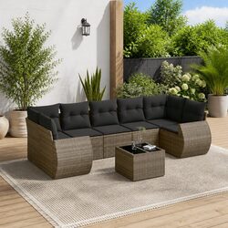 Garden Sofa Set 8 Piece Outdoor Furniture Grey Poly Rattan Patio with Cushions