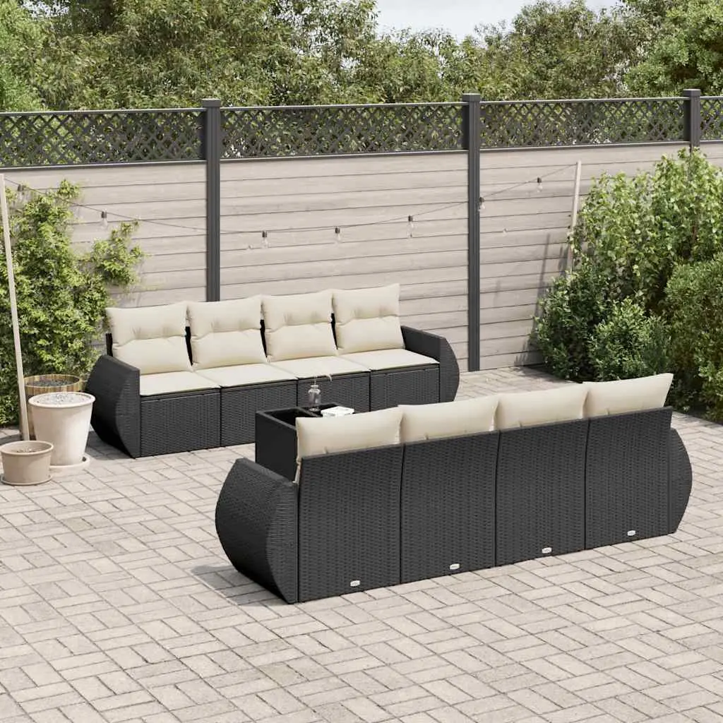 9 Piece Garden Sofa Set with Storage Cushions Black Outdoor Furniture Patio