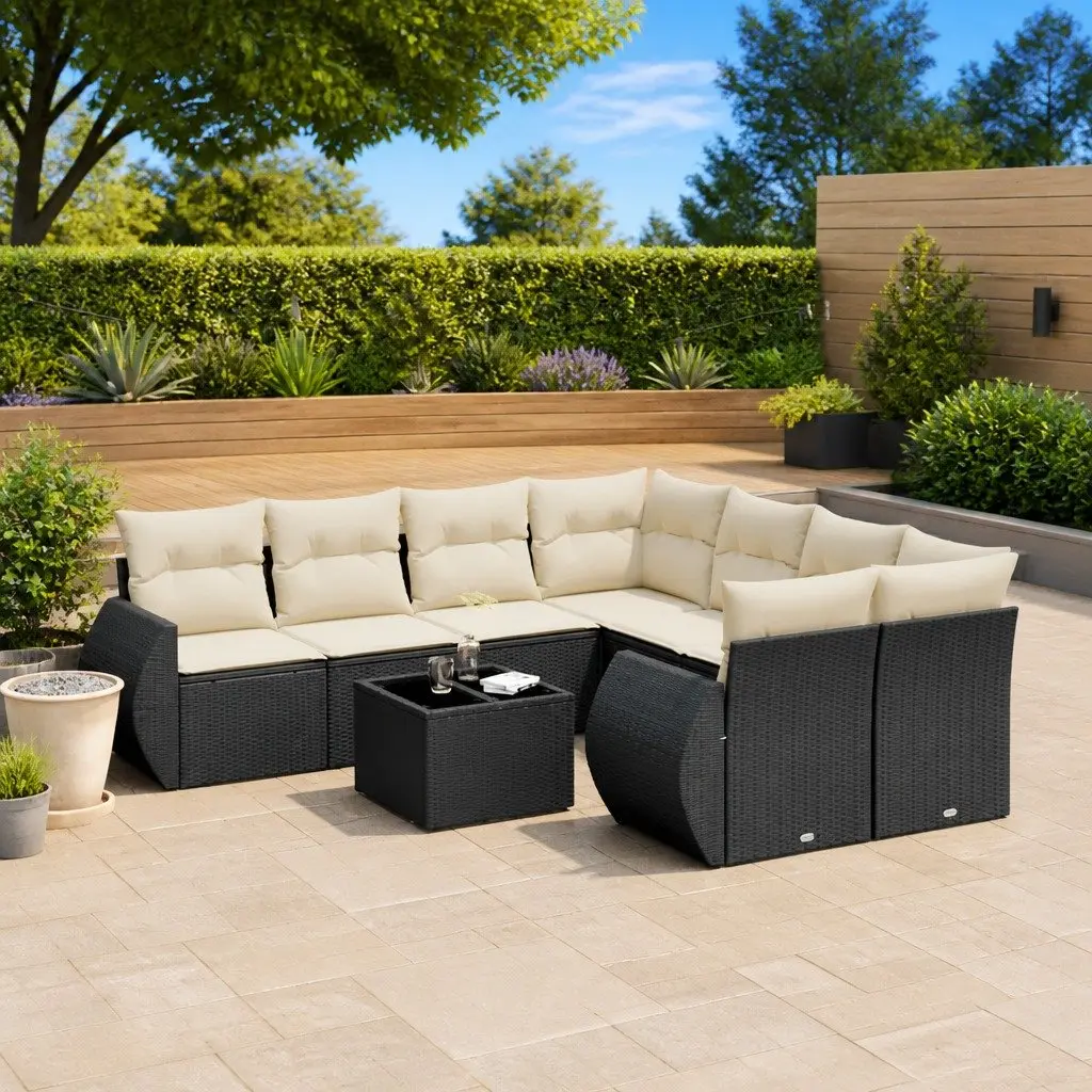 Garden Sofa Set 9 Piece Outdoor Furniture Patio Black Poly Rattan Modular Lounge