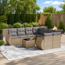 Garden Sofa Set 9 Piece Outdoor Furniture Beige Poly Rattan Patio Seating with
